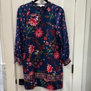 LOFT Navy Floral Long Sleeve Dress